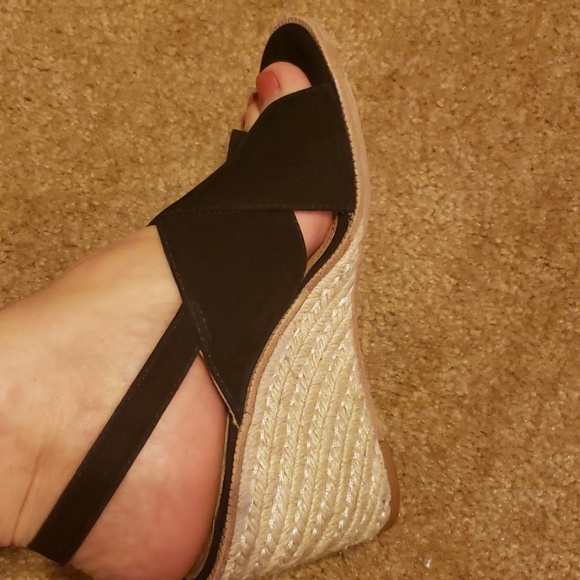 Antonio Melani Black Suede Wedge Sandals - Picture 3 of 8
